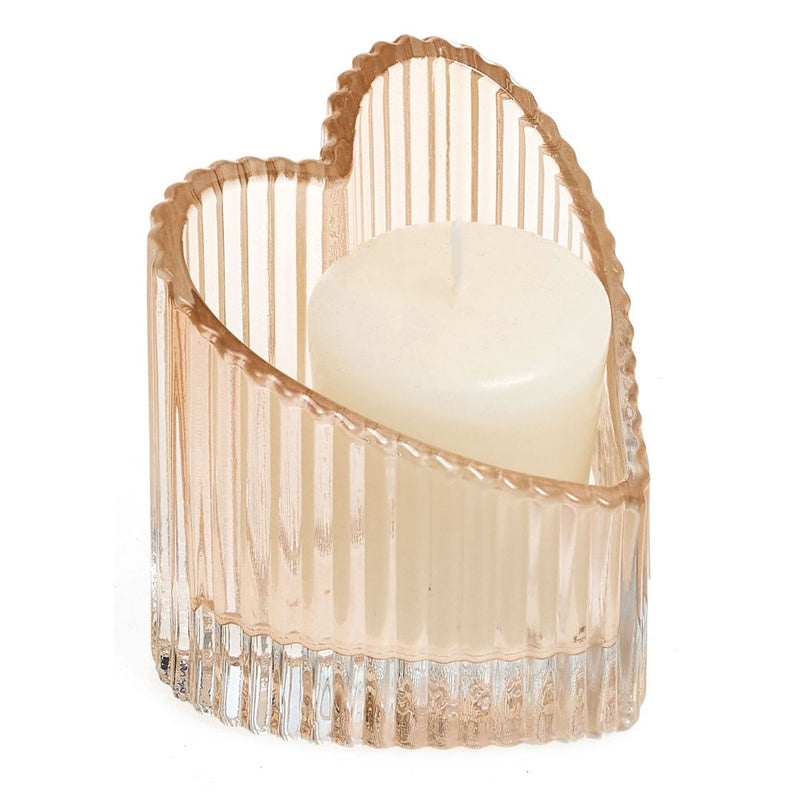 pink glass heart shaped candle holder small container