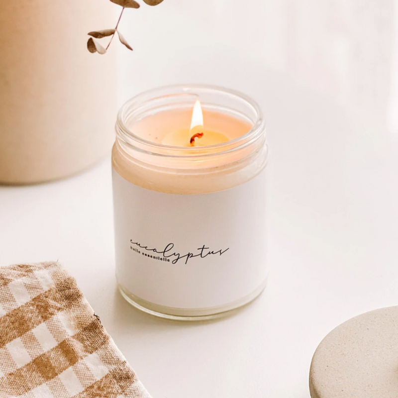 scented candle jar eucalyptus, spa cozy scent